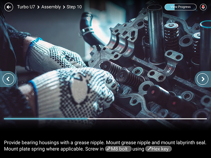 One step of the assembly, with its instruction: step 10 names the part and the tool